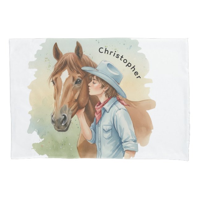 Blue Cowboy Kissing a Horse Birthday Party Gift (Frente)