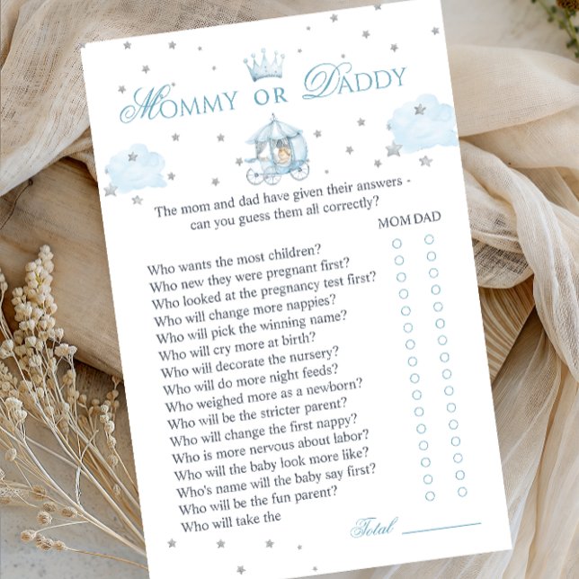 Blue Crown Mommy or Daddy Baby Shower Game Card (Criador carregado)