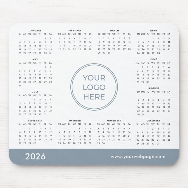 Blue Custom 2026 Calendar Business Logo Mouse Pad (Frente)