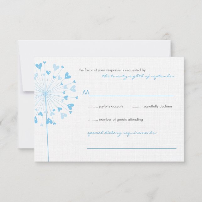 Blue Dandelion Flowers Love Weding RSVP Card (Frente)