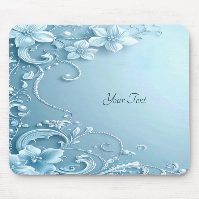 Blue Decorative Floral Mousepad (Frente)