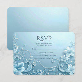 Blue Decorative Floral RSVP Card