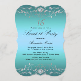 Blue Diamond Damask Sweet 16 Convite