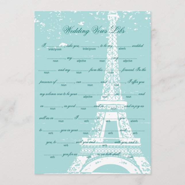 Blue Eiffel Tower Wedding Vows Libs (Frente)