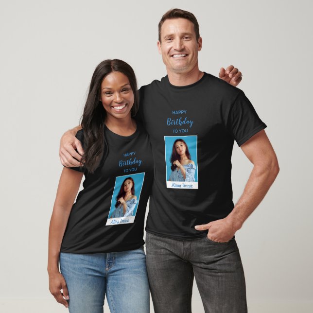 Blue Elegant Happy Birthday - Camisa de Foto (Unissex)