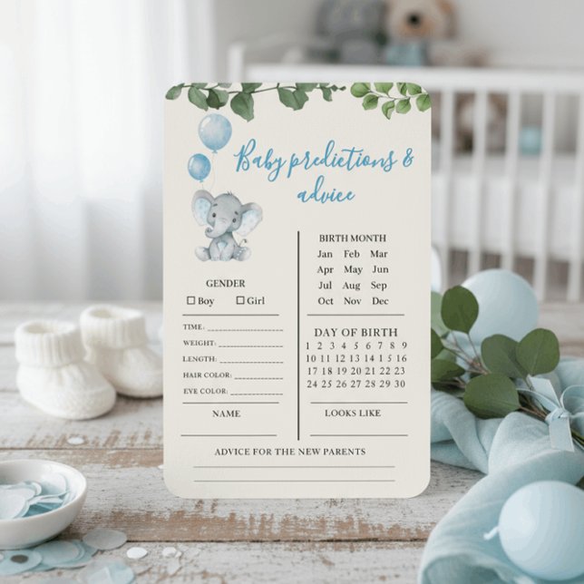 Blue Elephant Baby Predictions and Advice Card (Criador carregado)