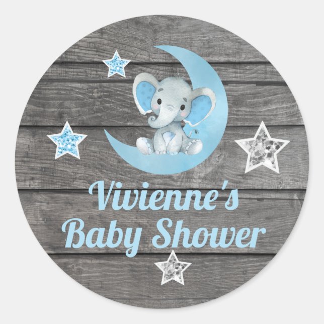 Blue Elephant Rustic Sticker Obrigado Etiqueta (Frente)