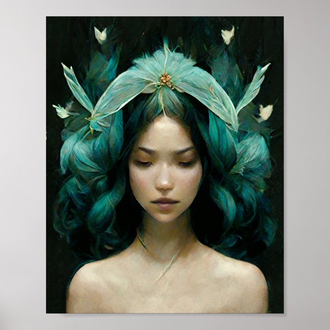 Blue Fairy Hair Fantasy Art Poster (Frente)
