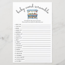 Blue Farmers Market Baby Shower Word Scramble Game