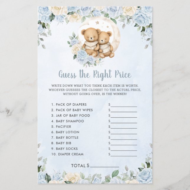 Blue Floral Baby Bears Twiter adivinha Jogo de Pre (Frente)