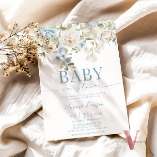 Blue Floral BABY NO Convite para Chá de fraldas BL