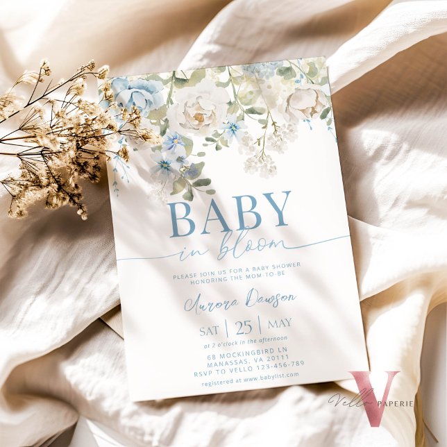 Blue Floral BABY NO Convite para Chá de fraldas BL (Criador carregado)