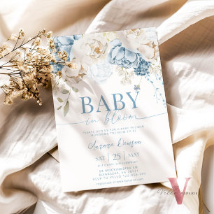 Blue Floral BABY NO Convite para Chá de fraldas BL