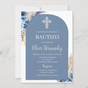 Blue Floral Bautizo Convite Espanhol