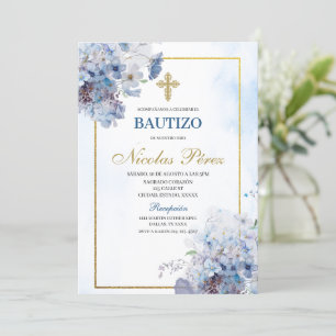 Blue Floral Bautizo Convite Espanhol
