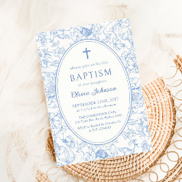 Blue Floral Chinoiserie Baptism Convite