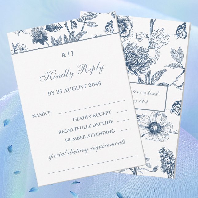 Blue Floral Chinoiserie Christian Wedding RSVP  (Criador carregado)