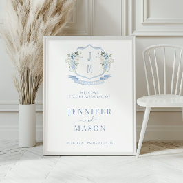 Blue Floral Crest Sinal de Boas-vindas Poster
