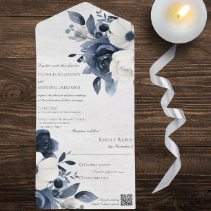 Blue Floral de inverno no código QR branco marmore