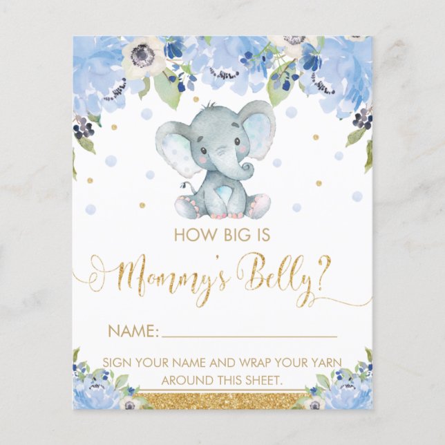 Blue Floral Elephant How Big is Mamãe Belly Game (Frente)