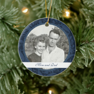 Blue Floral Framed: Memorial: Ornamento de Imagem