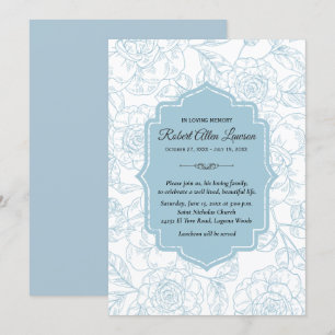 Blue Floral Funeral Memorial Convidados