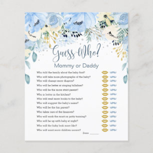 Blue Floral Guess Who Games Flat Paper