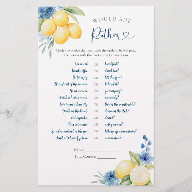 Blue Floral Lemon Main Squeze Ela Preferencialment (Frente)