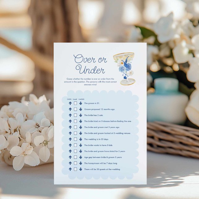 Blue Floral over ou under Bridal Game (Blue Floral Bridal Shower Game)