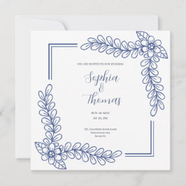 Blue Floral quadro elegante convite para casamento