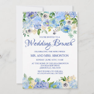 Blue Floral Watercolor Brunch Convites