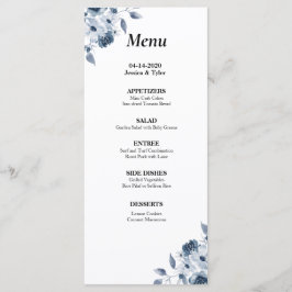 Blue Floral Watercolor Weding ou Event Menu