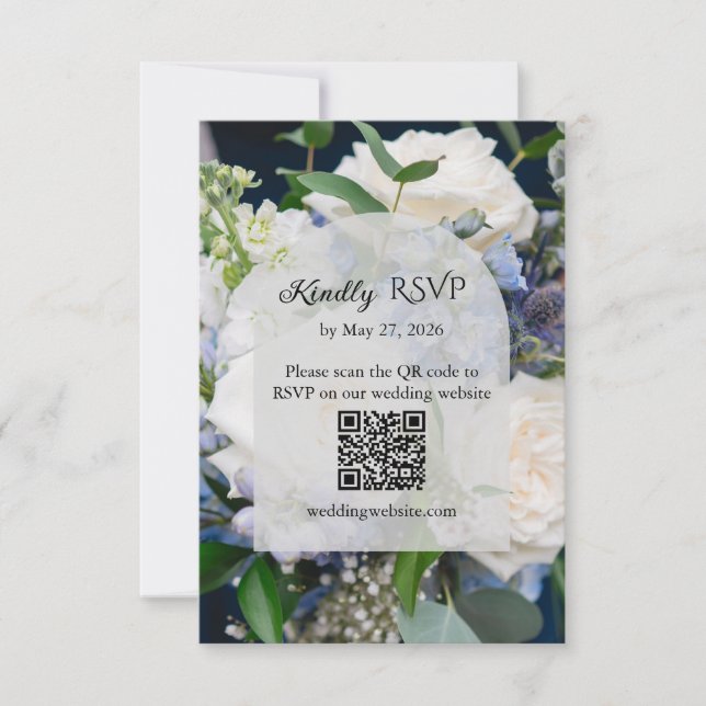 Blue Floral Wedding RSVP Card (Frente)
