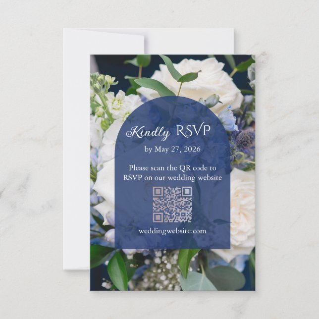 Blue Floral Wedding RSVP Card (Frente)