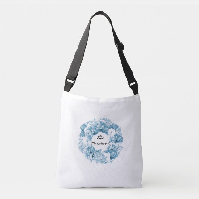 Blue Floral Wreath Bridesmaid Tote Bag (Frente)