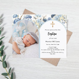 Blue florals Photo Arch boy Baptism convite