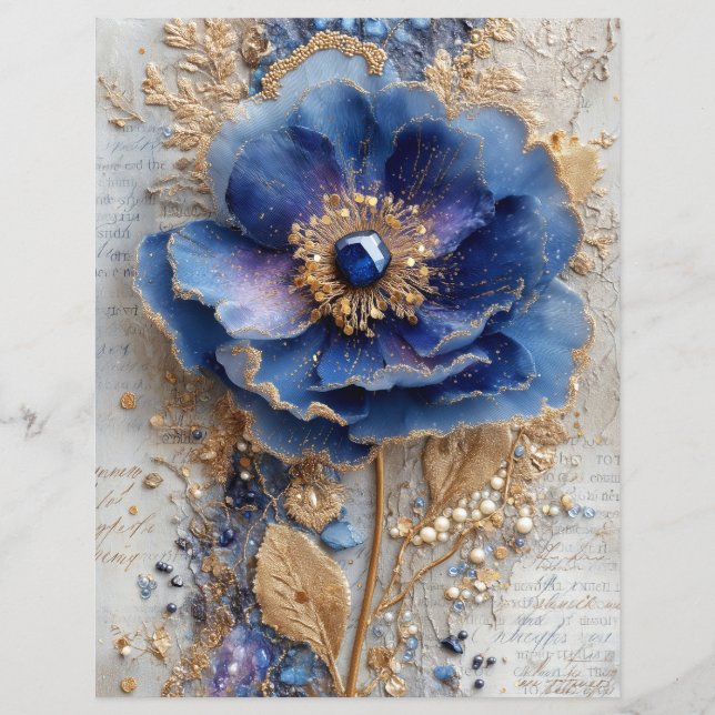 Blue Flower Junk Journal Scrapbook Paper (Frente)