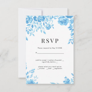 Blue Flower Retro floral Casamento RSVP