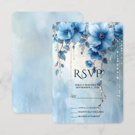 Blue Flowers and Pearls RSVP Card