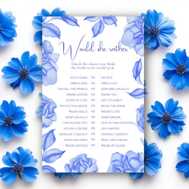 Blue Flowers Bridal shower Would she rather (Criador carregado)
