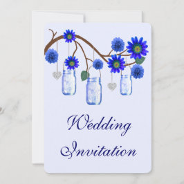 Blue Flowers Mason Jars Convite de Casamento