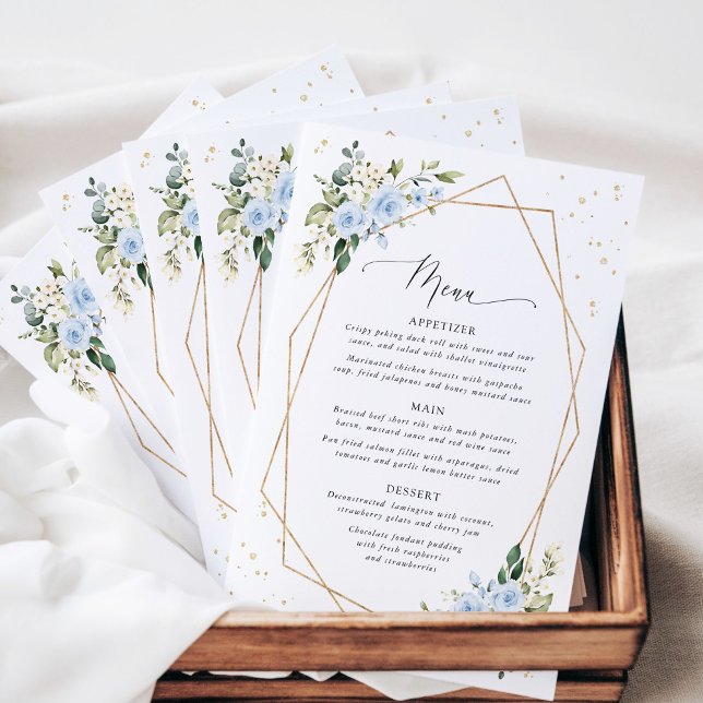Blue Flowers, White Flowers, Boho, Wedding Menu (Criador carregado)