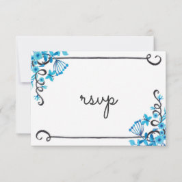 Blue Folk Art Floral Watercolor RSVP