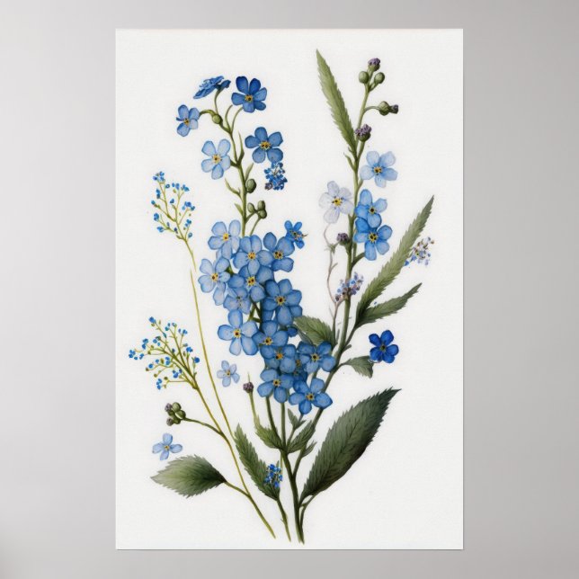 Blue Forget Me Nots Flower Art Impressão (Frente)