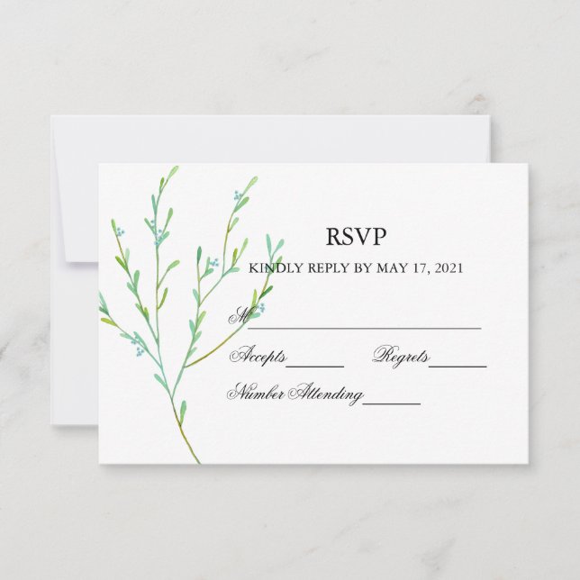 Blue Garden Watercolor Stems Wedad RSVP Card (Frente)