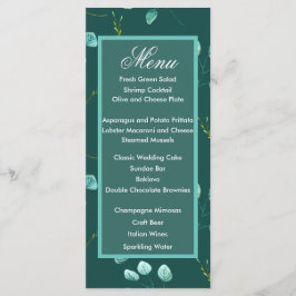 Blue Garden Watercolor Stems Weding Menu