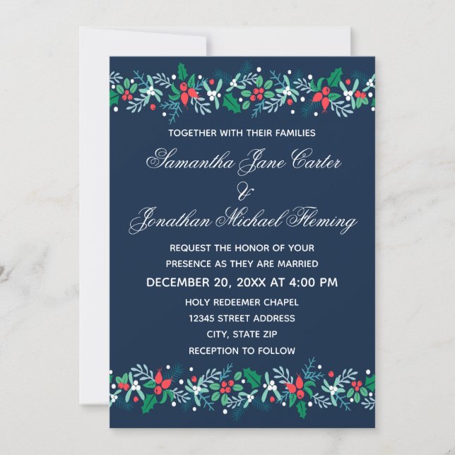 Blue Garland - Convite de Casamento (Frente)