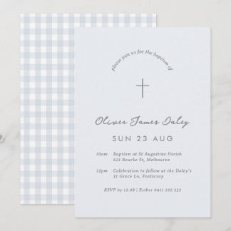 Blue Gingham Baptism Christening Convite Cruzado