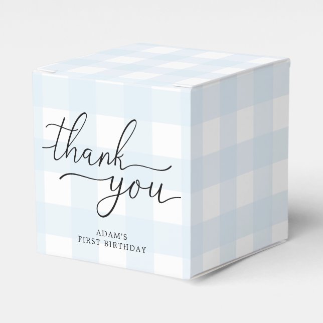 Blue Gingham Birthday Obrigado Caixa de Favor (Frente)