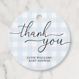 Blue Gingham Obrigado A Favor Da Etiqueta Redonda